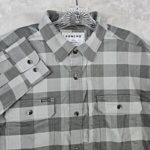 Poncho Cape Buffalo Flannel Shirt Mens Large Slim Gray Buffalo Check Magnetic
